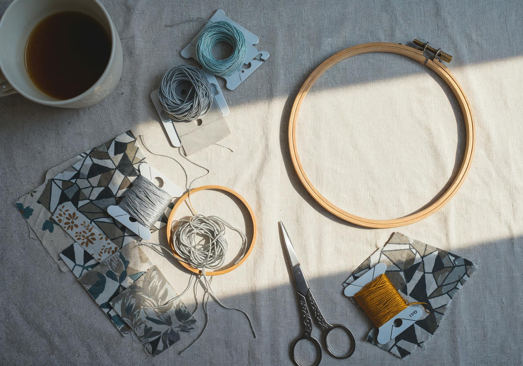 atelier workspace with threads and hoops